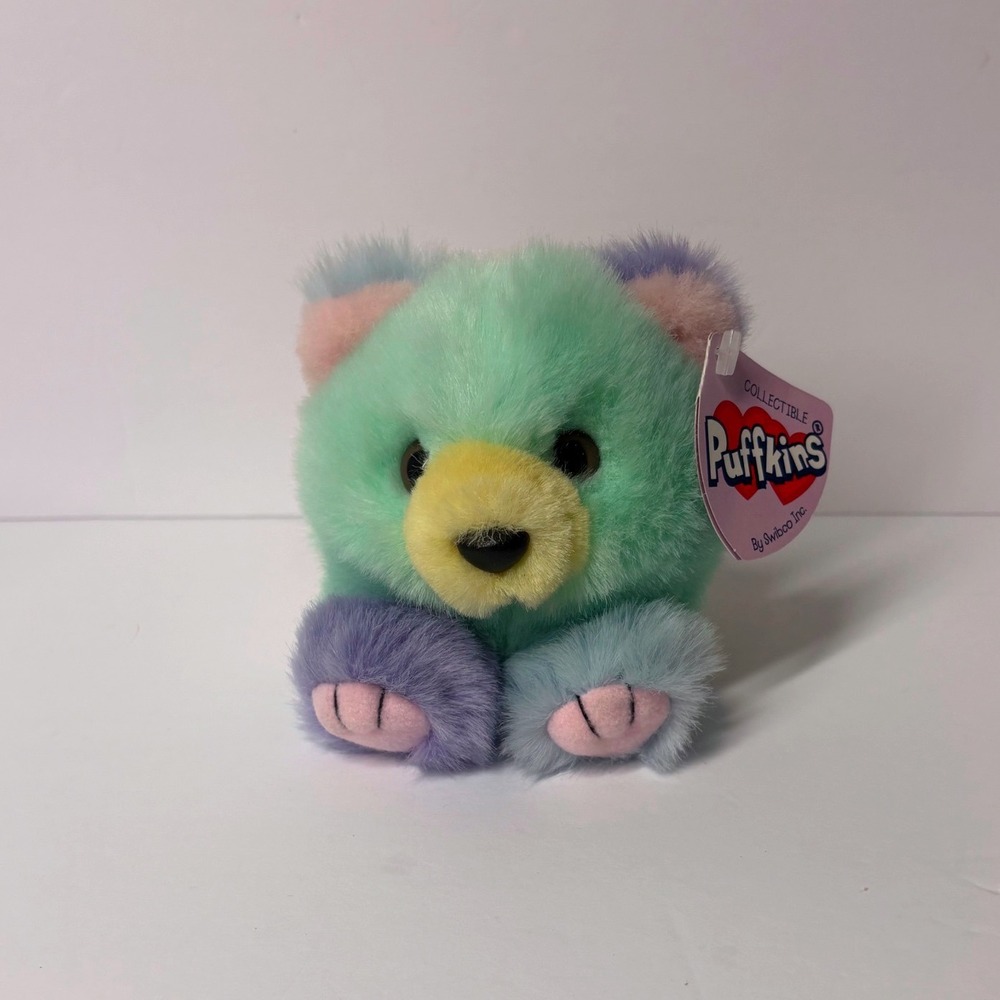 Vintage Swibco Puffkins Sherbert Bear Pastel Multi Color Plush Toy Style 6758